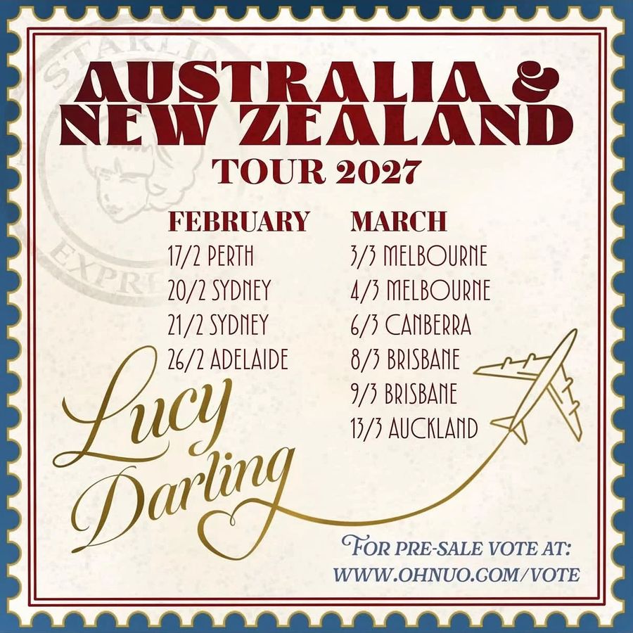 Poster for Lucy Darling's Australia and New Zealand Tour 2027, listing Perth on 17 February