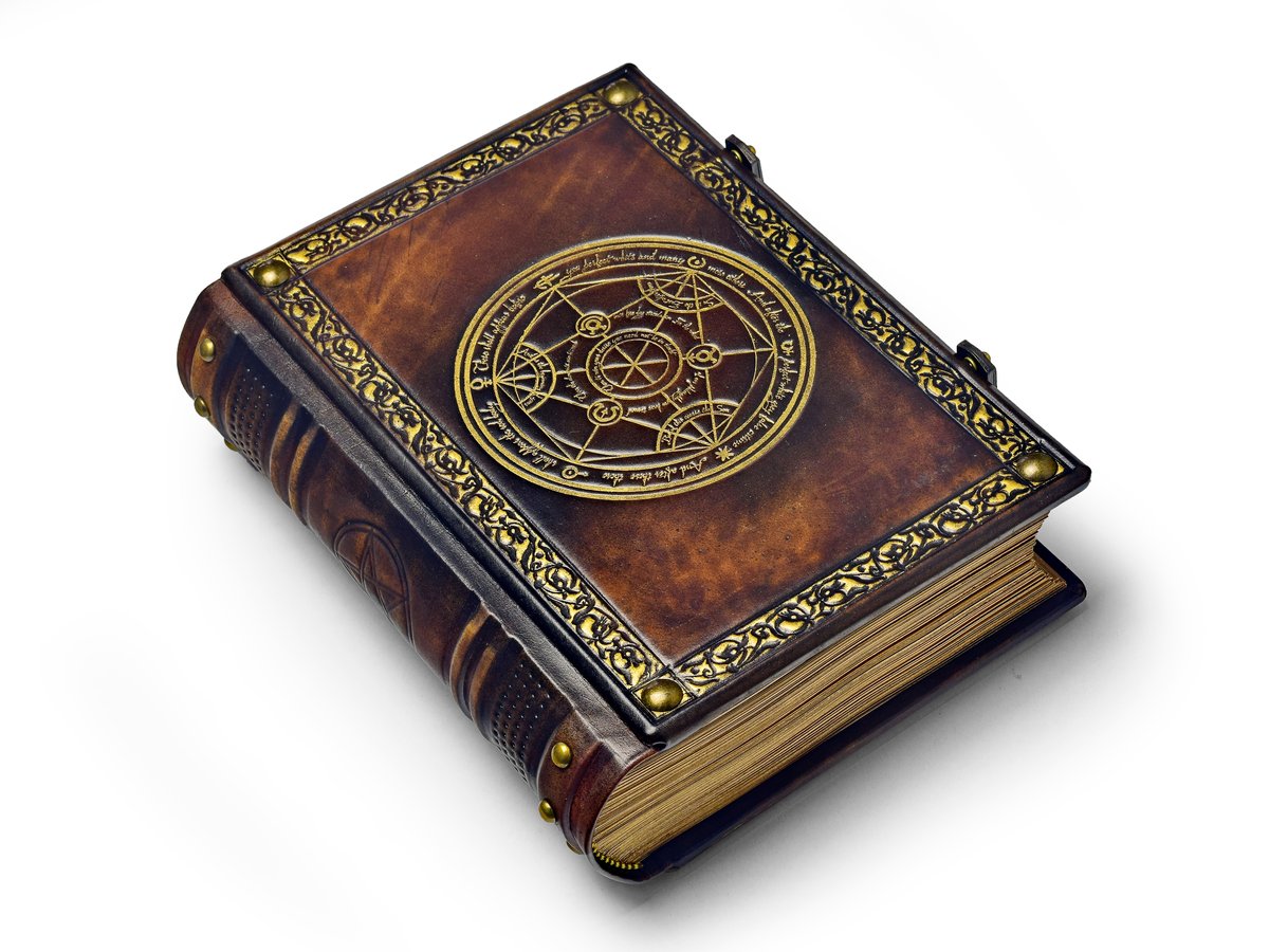 A well-worn leather-bound book of magic.